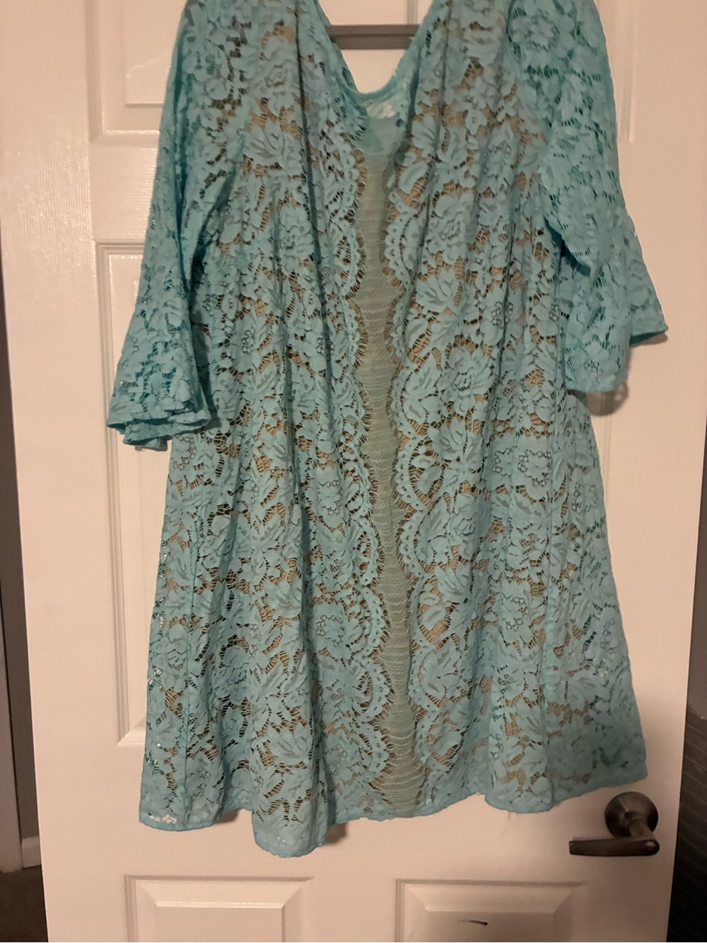 Open-Front Lace Mini Dress in Light Teal